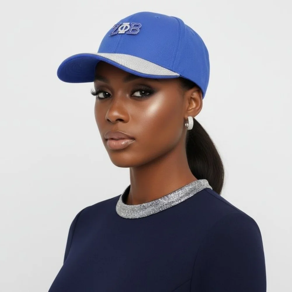 ZPB Blue Canvas Baseball Cap with Rhinestone Brim
